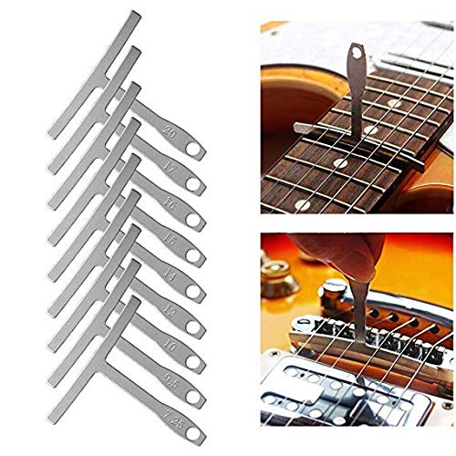 Guitar Bass Luthier Tool with 9Pcs Understring Radius Gauge, 32 Blades Steel Feeler Gauge, String Action Gauge Ruler, 2 Fingerboard Guard Protectors, 2 Grinding Stones