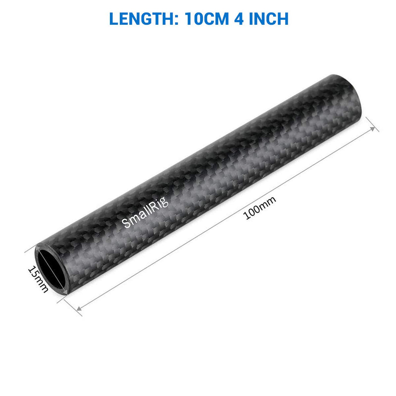 SMALLRIG 15mm Carbon Fiber Rod for 15mm Rod Support System (Non-Thread), 4 inches Long, Pack of 2-1871 Carbon Fiber Rod - 4"