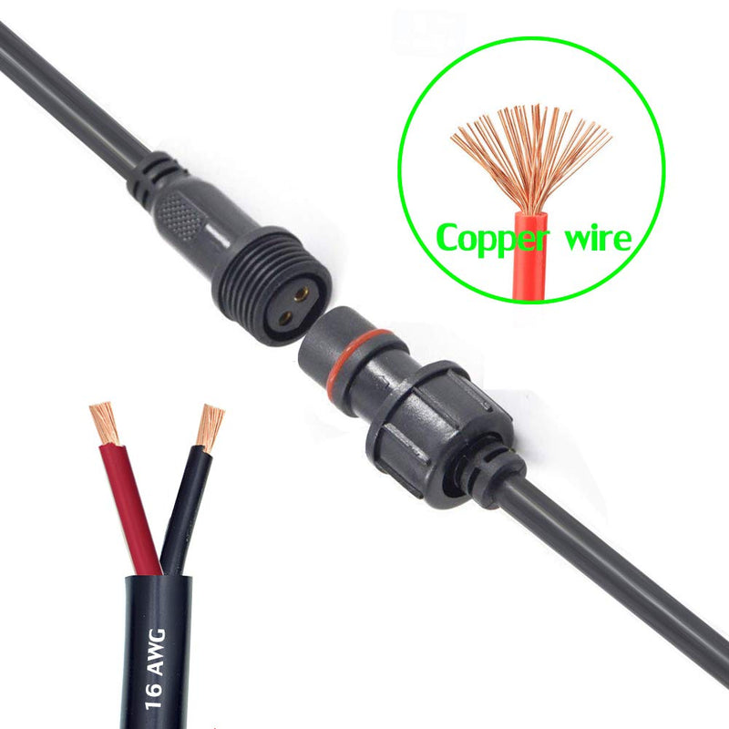 QOFOWIN 2 Wire Waterproof Connector, 2Pin Male Female Plug LED Connector,with 16AWG IP65 20CM Extension Cable for Car, Boat,Truck,Indoor/Outdoor LED Strip Lights(2Pin 5Pairs) Waterproof LED 2Pin Connector