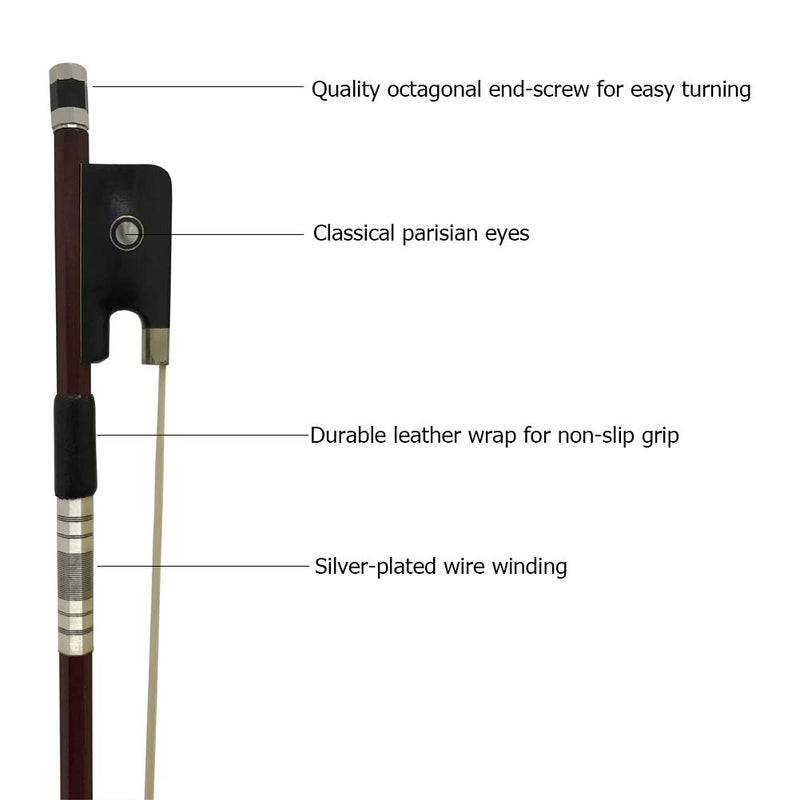 Cello Bow - 1/2 Cello Bow Brazil Wood Mongolian Horsehair, Well Balanced - Light Weight, Hand-Made Cello Bow with Ebony Frog