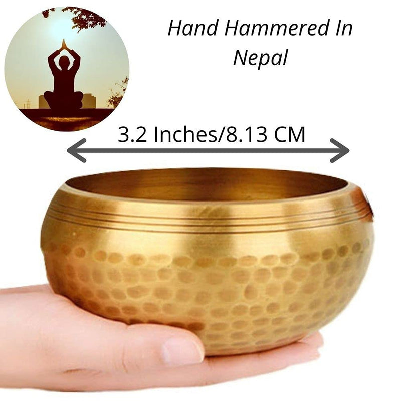 Andos Tibetan Singing Bowl Set Handcrafted in Nepal /Meditation Sound Bowl Set Golden Helpful for Yoga Meditation Prayer Zen Chakra Healing Relaxation Mindfulness/Yoga Accessories/Bonus Gift Included