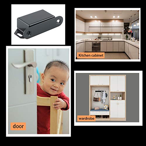 Alise 4-Pack Black Magnetic Cabinet Door Catch,Furniture Closet Catches Latch with Strong Magnetic,CAT003B-4P Made of Stainless Steel 2-Medium Size