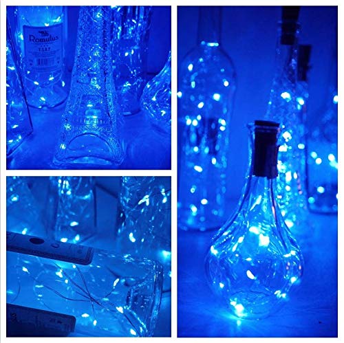 LoveNite Wine Bottle Lights with Cork, 6 Pack Battery Operated 15 LED Cork Shape Silver Wire Colorful Fairy Mini String Lights for DIY, Party, Decor, Christmas, Halloween,Wedding (Blue) Blue