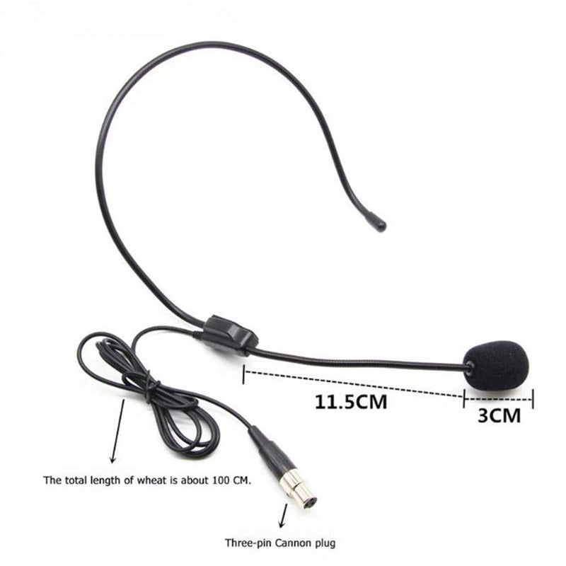 Headset Condenser Microphone with Microphone,3 Pins Mini Over Ear Omnidirectional Head Mic TA3F Plug,Hands Free Head Wear Headset Studio Microphone Black