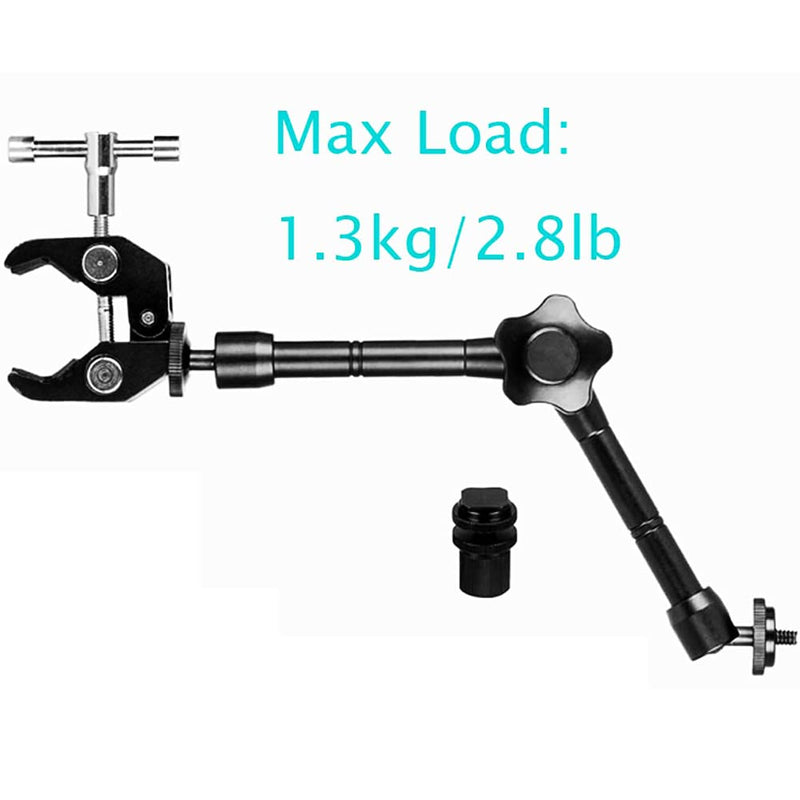 11inch Adjustable Articulating Friction Magic Arm & Large Super Clamp for Camera Rig, LCD Monitor, LED Flash Lights (11 inch Magic arm+ Super clamp) 11 inch Magic arm+ super clamp