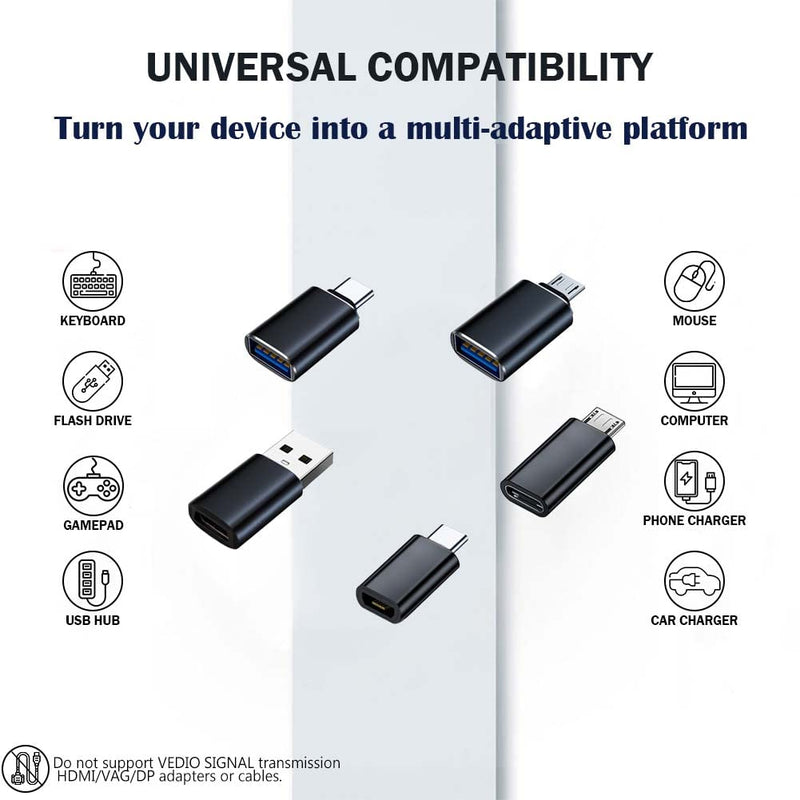 NuyoahLoBo [5 Pack Adapter Set, USB A Female to USB C Male, Type-C Female to USB 3.0 Male, Micro-USB to Type-C, 5Gbps OTG Adapter, Converter Support Charging, Audio, Video, Data Transfer