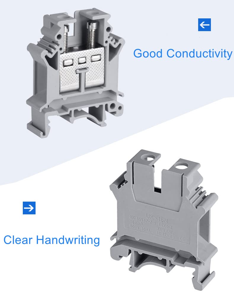 Fielect 100Pcs D-UK2.5 DIN Rail Terminal Block End Cover DIN Rail Mount Grounding Terminal Block, Gray 100 Pcs D-UK2.5