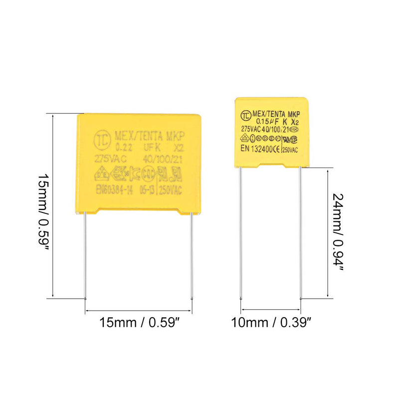 [AUSTRALIA] - uxcell Polypropylene Safety Capacitors Kit DIP 275VAC X2 MKP 6 Value - 0.1uF 0.15uF 0.22uF 0.33uF 0.47uF 0.68uF 60 Pcs 
