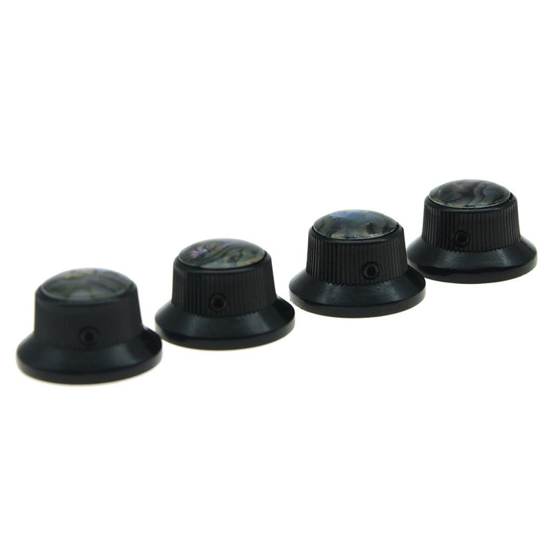 KAISH 4X Abalone Top Black LP Top Hat Knobs with Set Screw Metal Bell Knobs for Guitar Bass with 6mm Shaft Pots