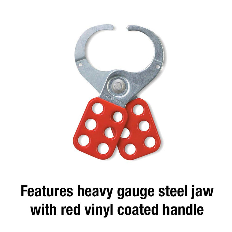 Master Lock 421 Lockout Tagout Hasp with Vinyl-Coated Handle and Extended Jaw, Red 1-1/2" Inside Jaw Diameter