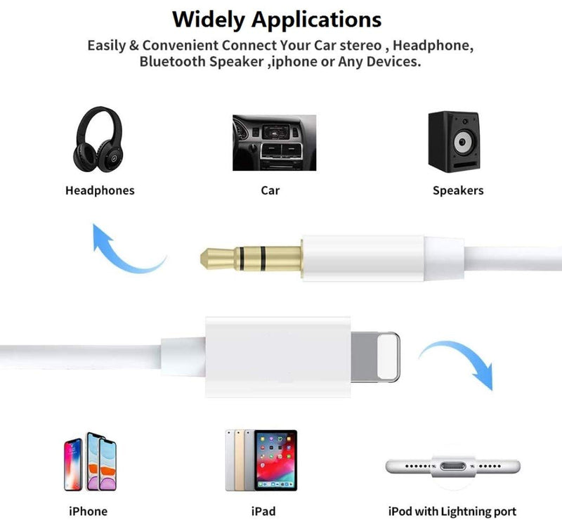 Aux Cord for iPhone, Apple MFi Certified esbeecables Lightning to 3.5mm Aux Cable for Car Compatible with iPhone 12 11 XS XR X 8 7 6 iPad iPod for Car Home Stereo Headphone Speaker, 3.3FT White