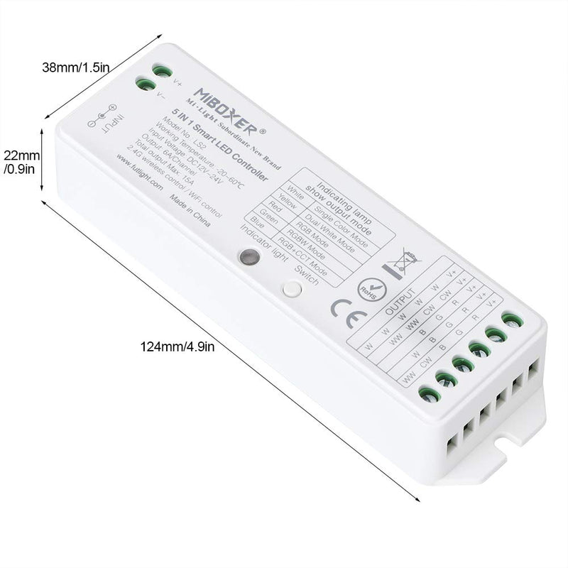 [AUSTRALIA] - LED Strips Controller 5 in 1 Smart LED Controller Single Color/CCT/RGB/RGBW/RGB+CCT Strip Light, Wireless 2.4G RF Remote Multicolor Controller with Smart Phone APP Control (WiFi Box Required) 