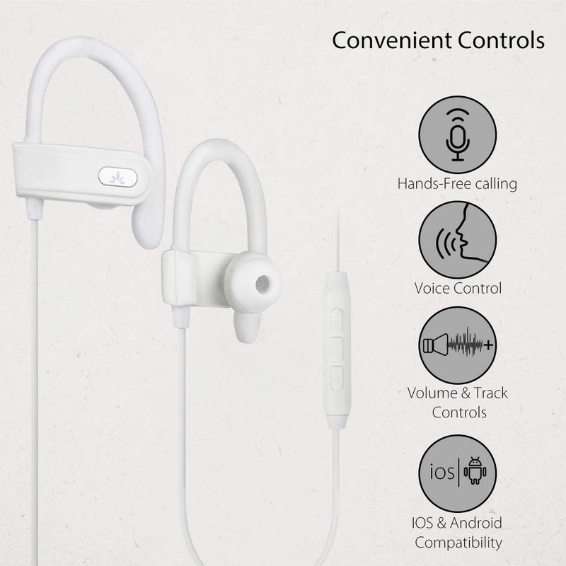 Avantree E171 Sports Earbuds Wired with Microphone, Sweatproof Wrap Around Earphones with Over Ear Hook, in Ear Running Headphones for Workout Exercise Gym Compatible with iPhone, Cell Phones - White