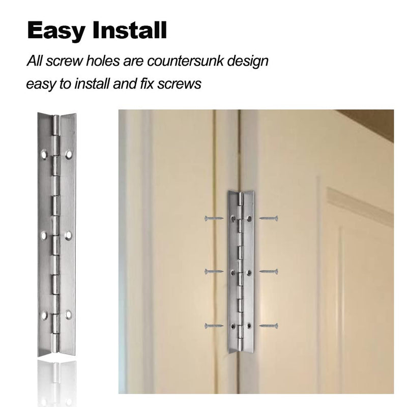 FVSEC 12 Pack 6 Inch Piano Hinge, Heavy Duty Continuous Hinge with Holes for Cabinets Boat Marine Door, 304 Stainless Steel 0.04" Leaf Thickness 1.2'' Open Width Silver
