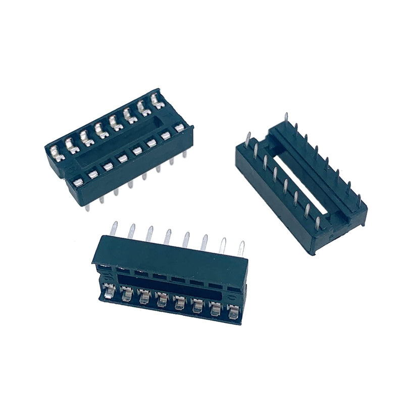 Cermant 100pcs IC Socket DIP 16 Square Hole 16 pin 2.54mm DIP16 Adapter Solder 16pin Integrated Circuit Connector (100PCS 16P) 100PCS 16P