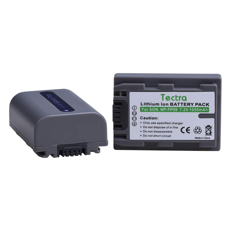 Tectra 2Pcs Battery + USB Dual Charger for Sony NP-FP50 Battery NP-FP30 Sony DCR-DVD103 DCR-DVD105 DCR-DVD203 DCR-DVD205 DCR-DVD305 DCR-DVD92 DCR-HC20 DCR-HC21 DCR-HC26 HandyCams