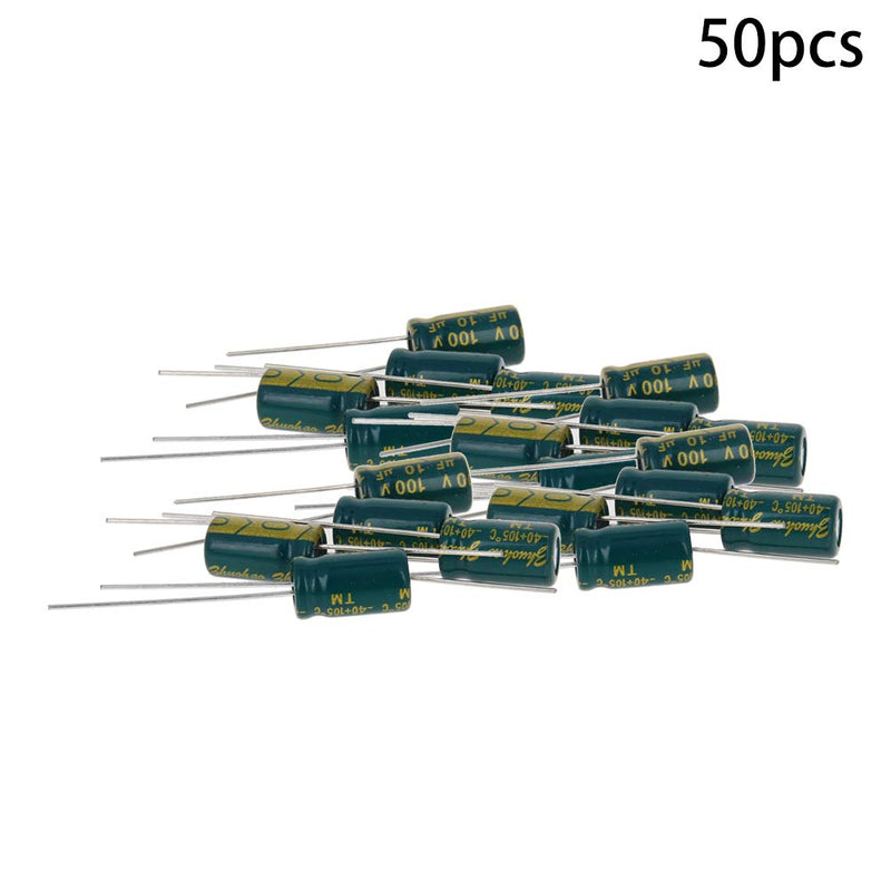 Fielect 50Pcs Aluminum Radial Electrolytic Capacitor 10uF 100V Low ESR Green 6x11mm High Ripple Current,Low Impedance for TV, LCD Monitor, Radio, Stereo, Game