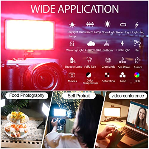 RGB LED Video Light, Portable Built-in Rechargeable Battery LED Lighting Kit for Photography Video Recording with Tabletop Stand, 360° Full Color 20 Lighting Effects Lightweight Aluminum Alloy Shell