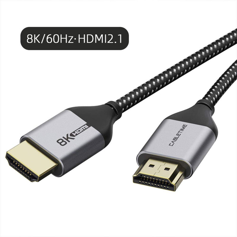 Cabletime 8K HDMI Ultra HD High Speed 60Hz 4K@144Hz and HDR Support 48Gbps Cable Compatible with Apple TV Roku Netflix PS4 Pro Wii Xbox One X Samsung Sony LG (2M/6.6FT) 2M/6.6FT
