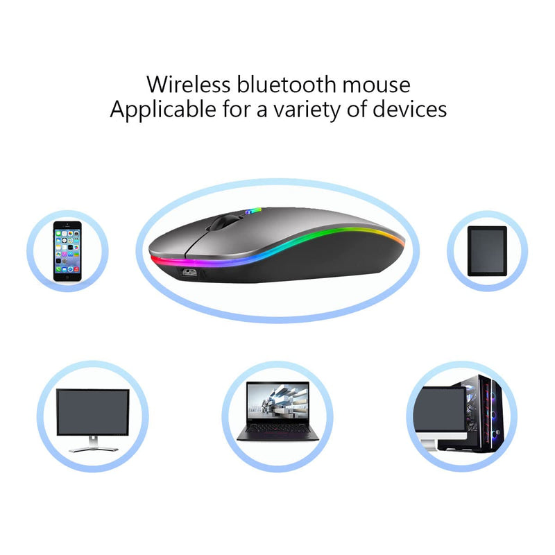 Wireless Bluetooth Mouse,LED Rechargeable Slim Silent Laptop Mouse,Portable(BT5.2+USB Receiver)Dual Mode Computer Mice,Quick Precise Responsiveness Control Laptop,Desktop Computer,Tablet,phone.(Grey) Grey