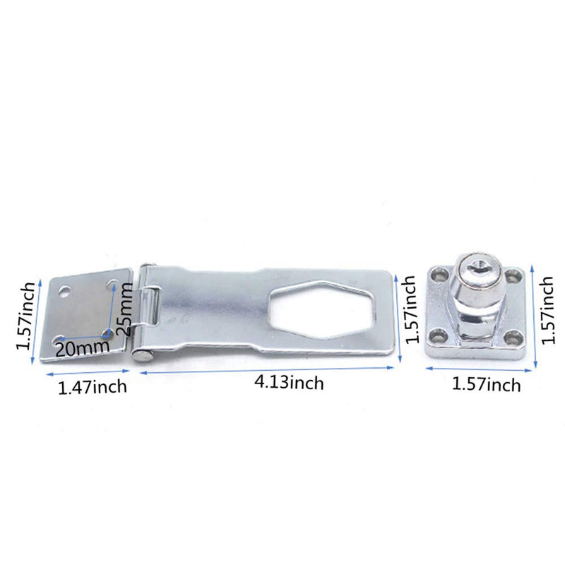 2 Packs Keyed Hasp Locks Twist Knob Keyed Locking Hasp for Small Doors, Cabinets and More,Stainless Steel Steel, Hasp Lock Catch Latch Safety Lock Door Lock with Keys (4inch, Silver) 4inch