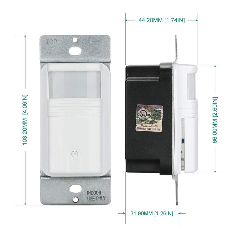ECOELER Motion Sensor Light Switch, Single Pole in-Wall PIR Infrared Motion Activated Wall Switch, Neutral Wire Required, Vacancy & Occupancy Mode Available, Title 24, UL Certified, White 4Pack 4