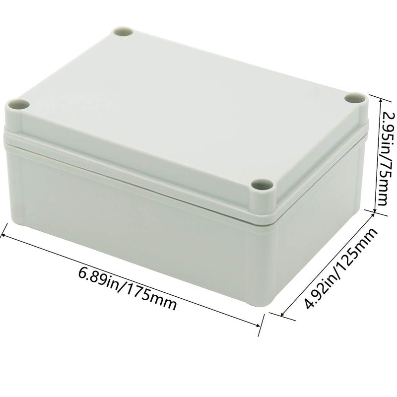 Zulkit Junction Box ABS Plastic Dustproof Waterproof IP67 Junction Boxes Universal Electrical Project Enclosure Durable DIY Electronic Project Box Grey 6.89 x 4.92 x 2.95 inch (175 x 125 x 75 mm) 6.89" x 4.92" x 2.95"
