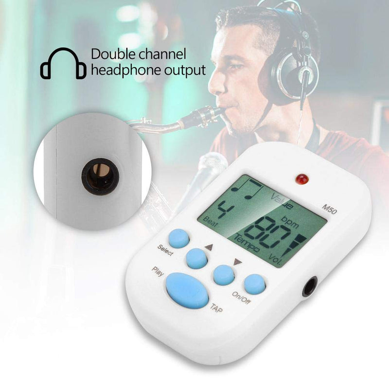 LCD Digital M50 Metronome Portable Clip-On Beat Tempo Metronome for Musical Instrument Accessories (White) White