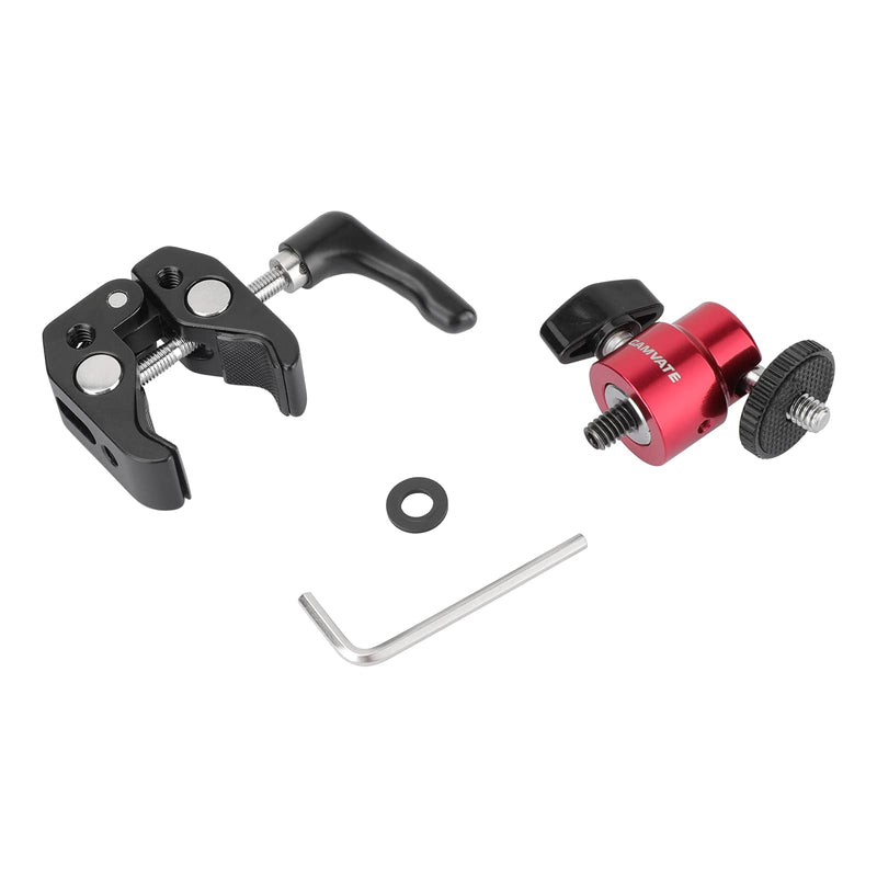 [AUSTRALIA] - CAMVATE Universal Super Crab Gripper Clamp with Strengthened Screw Knob + Adjustable 1/4"-20 Ball Head Support (Red) Holder - 2882 