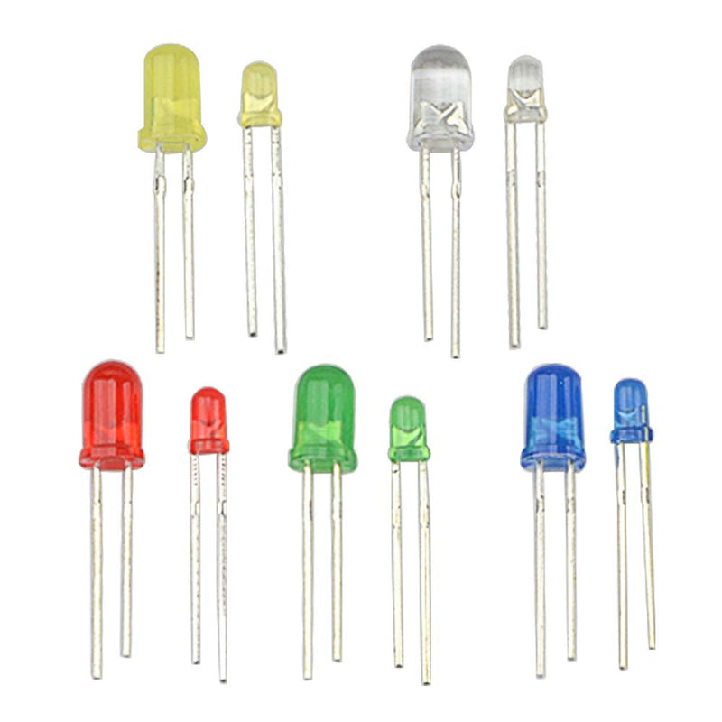 XINGYHENG 500PCS 10 Values 5 Colors 3mm and 5mm LED Light Emitting Diodes Assorted Kit Electrical Components for Lighting Bulbs and Lamps(Red Yellow Blue Green White)