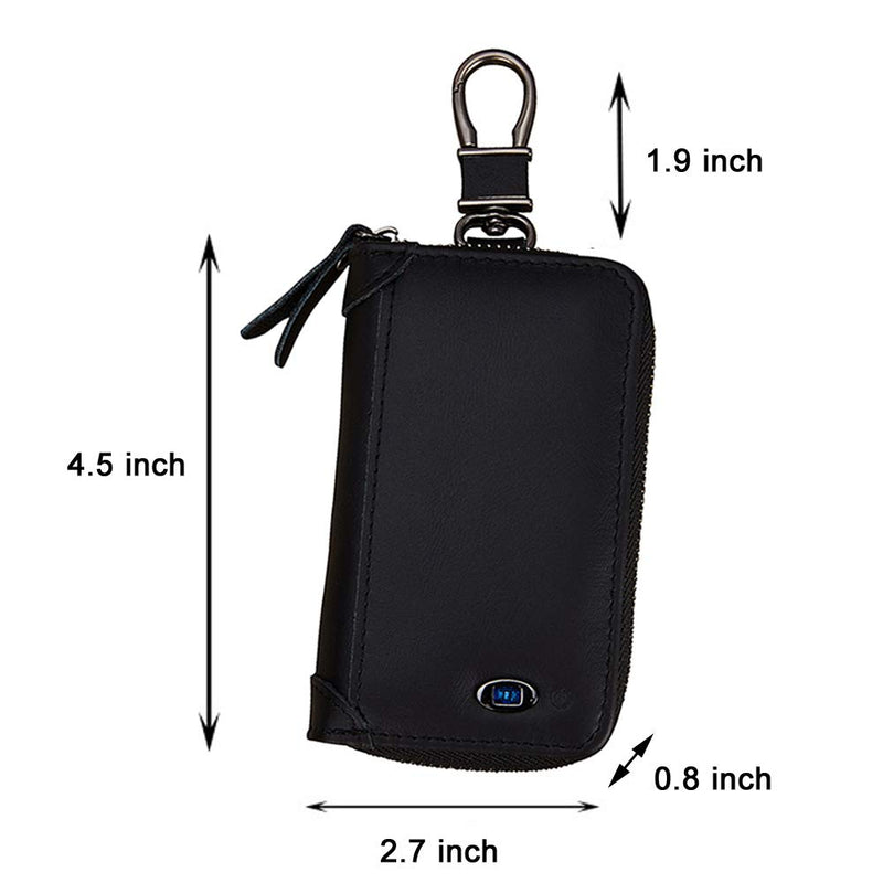 Smart LB Smart Anti-Lost Car Key Case with Alarm, Bluetooth, Position Record (via Phone GPS), Cowhide Leather Keychain Holder Metal Hook Zipper Bag Retro Style (Black) Black