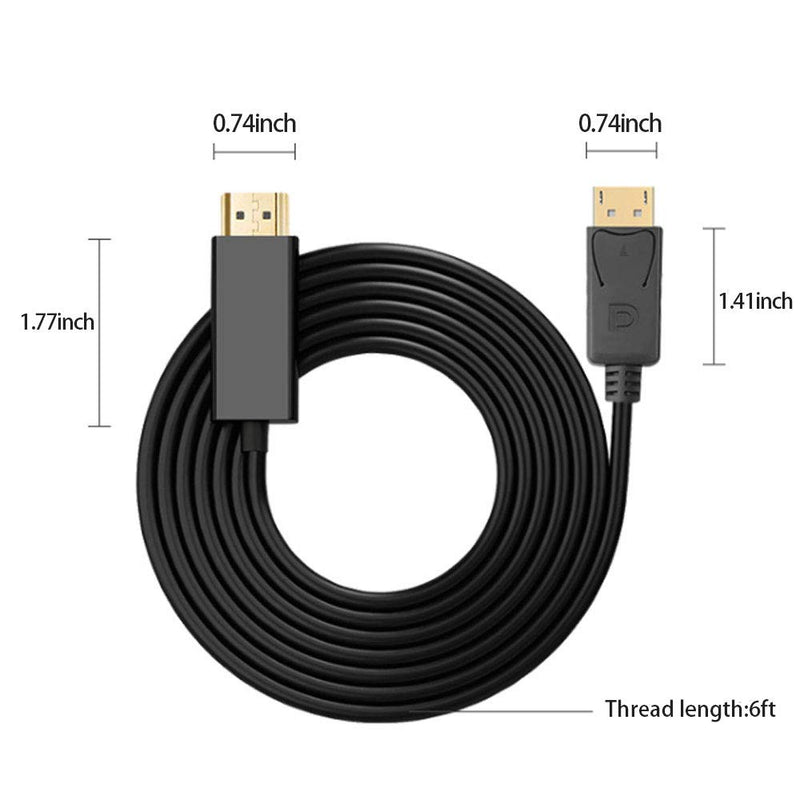 DisplayPort to HDMI 6 FT Gold-Plated Cable, Display Port to HDMI Cable Male to Male (Black)