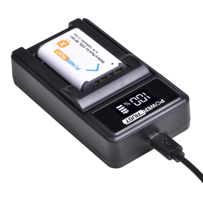 PowerTrust NP-BX1 Battery (2-Pack) and LED Charger for Sony NPBX1/M8, Cyber-Shot DSC-HX80, RX1, RX1R, RX100, RX1RII, HDR-CX240, HDR-PJ275, HDR-AS30V Camera Batteries