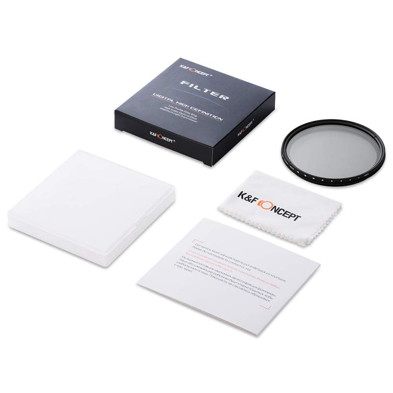 K&F Concept 46mm Slim HD Multi-Coated Variable Polarizing ND Neutral Density Adjustable ND2 ND4 ND8 to ND400 Lens Filter + Lens Cleaning Cloth for DSLR Cameras 46mm ND2-ND400