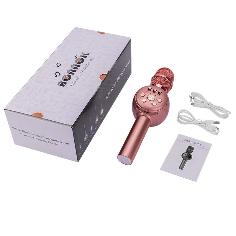 [AUSTRALIA] - BONAOK Wireless Bluetooth Karaoke Microphone with Dynamic LED Light, Portable Handheld Magic Sound Karaoke Mic Home Party Birthday for iPhone/Android/iPad/PC/Sony(Rose Gold) Rose Gold 
