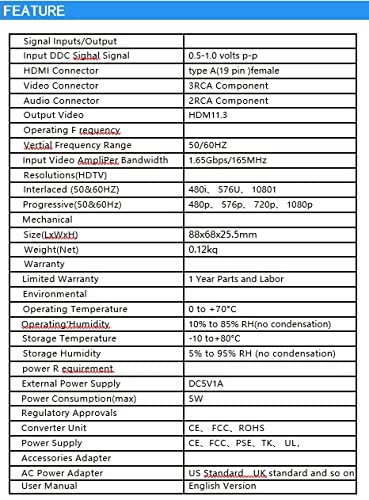 YOTOCAP Component to HDMI Converter, YPbPr+L/Audio HD Video Converter 5RCA RGB to HDMI Converter Adapter, Support HD 1080P, DTS, Dolby Digital