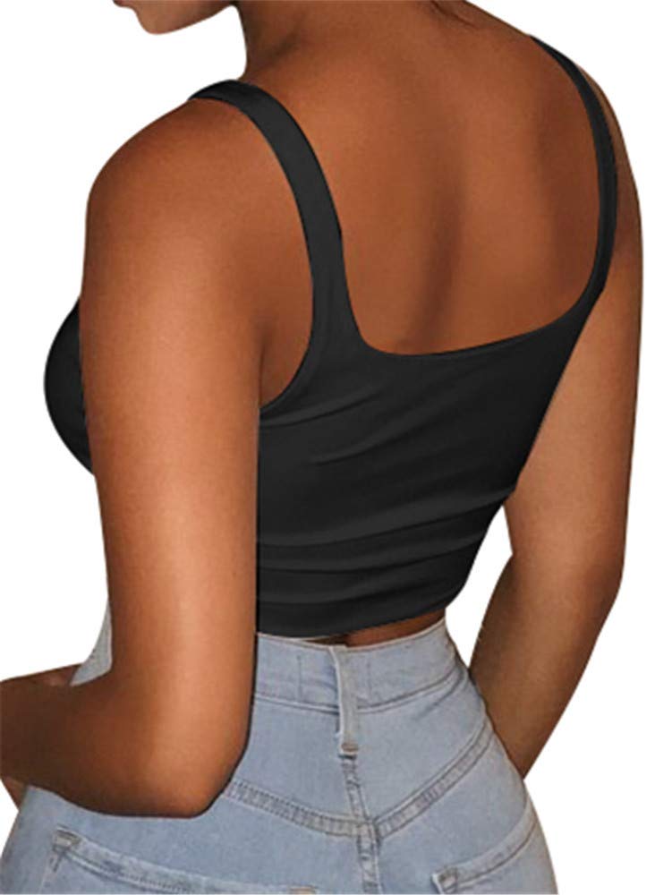 GOBLES Women's Sexy Summer Basic Solid Sleeveless Stretch Crop Tank Top Black Small