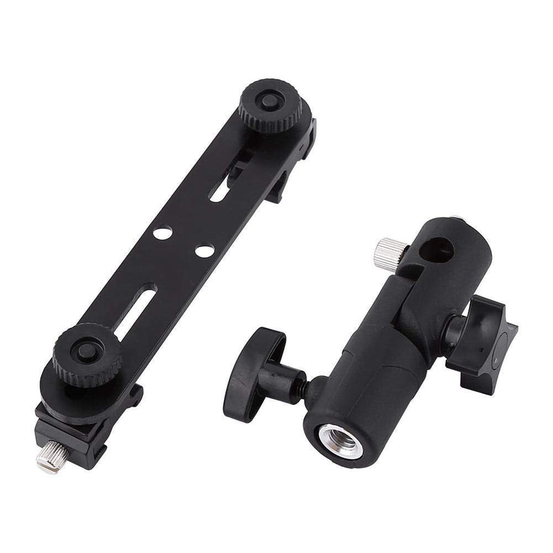 Diyeeni Camera Flash Brackets, Speedlight Mount Dual Hot Shoe Speedlight Stand, 1/4" to 3/8'' Umbrella Holder Light Stand Bracket for Photo Video Photography