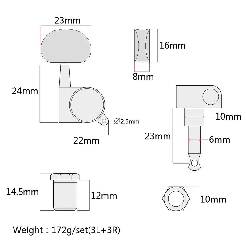 Alnicov 3L3R Enclosed Tuning Pegs Machine Head Tuners Amber Plastic Buttons For Electric Or Acoustic Guitar,Chrome