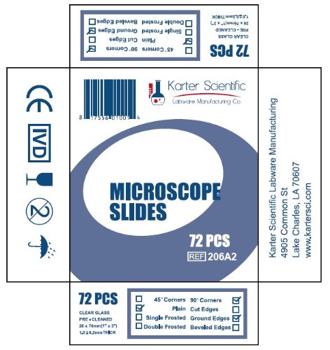 Microscope Slides, Ground Edges, Plain, 90 Corners, 3x1, Karter Scientific 206A2 (Pack of 72) PACK OF 72
