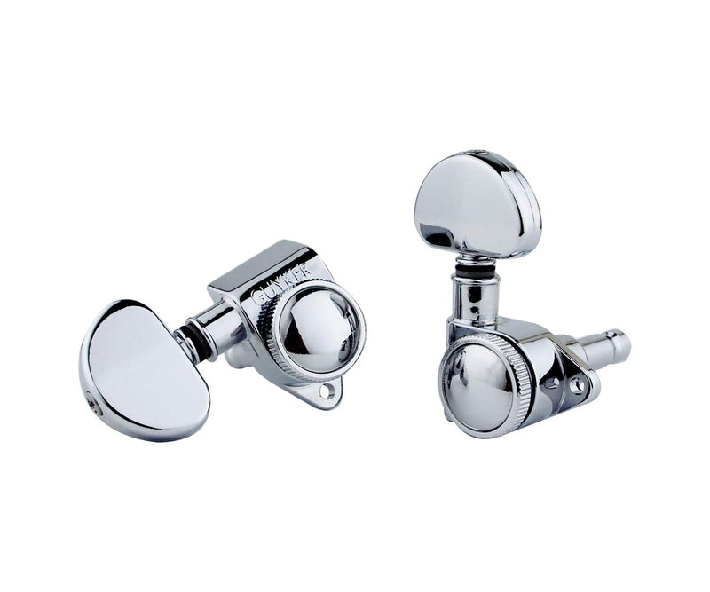 Guyker Guitar Locking Tuners (3L + 3R) – 1:21 Roto-Grip Lock String Rotomatics Tuning Key Pegs Machine Heads with Half-Moon Handle Replacement for Electric, Folk or Acoustic Guitars - Chrome chrome, 3R3L
