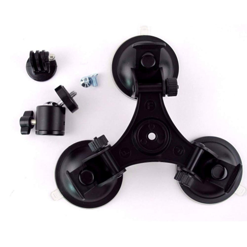 Walway Triple Suction Cup Mount with 360 Degree Tripod Ball Head Mount & Screw Mount Adapter for GoPro Hero 6 5 4 Session 3+, SJCAM SJ4000 SJ5000 SJ6000, Sony, Xiaomi Yi