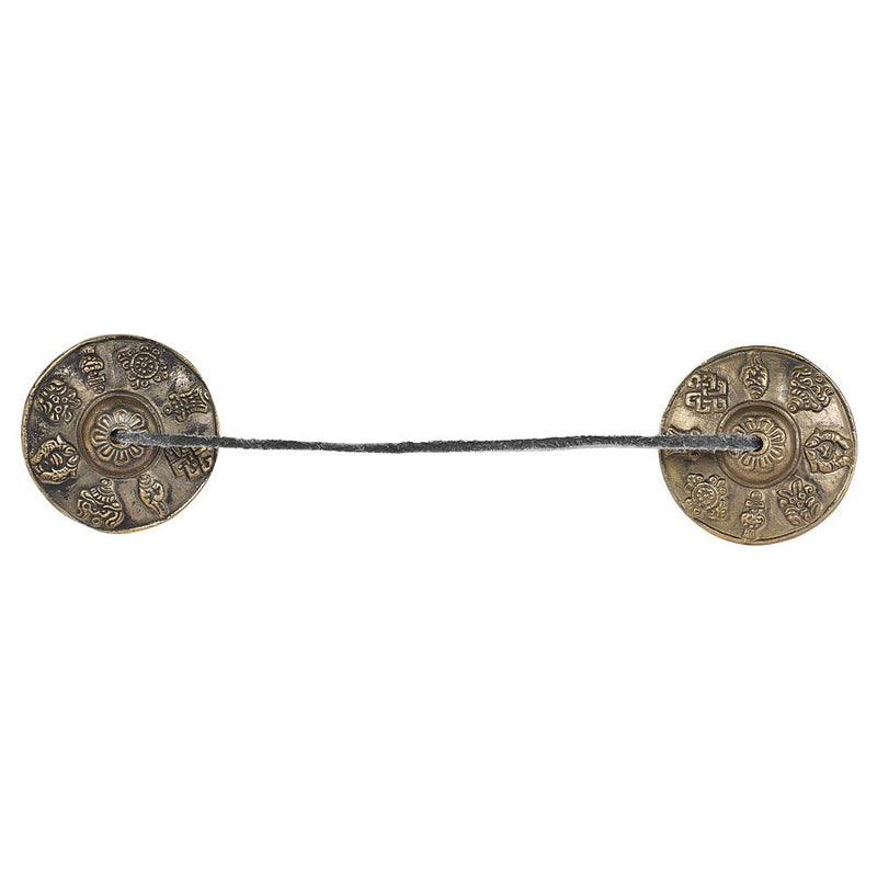 Heysland Tibetan Tingsha Cymbal Bell 2.6in/6.5cm Handcrafted Yoga Bell Meditation Chime Bells with Bag Eight Auspicious Symbols