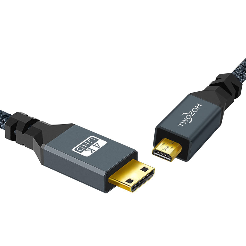 Twozoh Micro HDMI to Mini HDMI Cable, Mini HDMI Male to Micro HDMI Male Cable, Micro HDMI Type D Male to Mini HDMI Type C Male Cable Support 3D/4K 1080p 1.6Ft