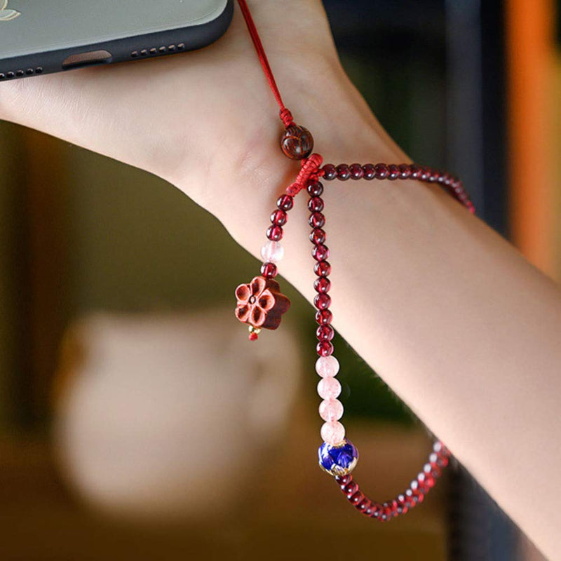 UKCOCO Cell Phone Lanyard Strap Natural Garnet Charm Pendant Hand Wrist Strap Hanging Rope for Students Adults Key Phone ID Tag Badge