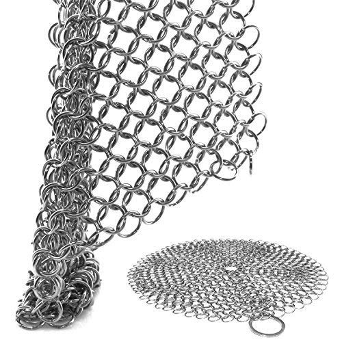 [AUSTRALIA] - 316 Stainless Steel Cast Iron Skillet Cleaner Cast Iron Scraper Chainmail Scrubber for Cast Iron Pans, Pre-Seasoned Pans, Griddle Pans, BBQ Grills, and More Pot Cookware-Round 7 Inch Diameter Stainless steel color-Round 