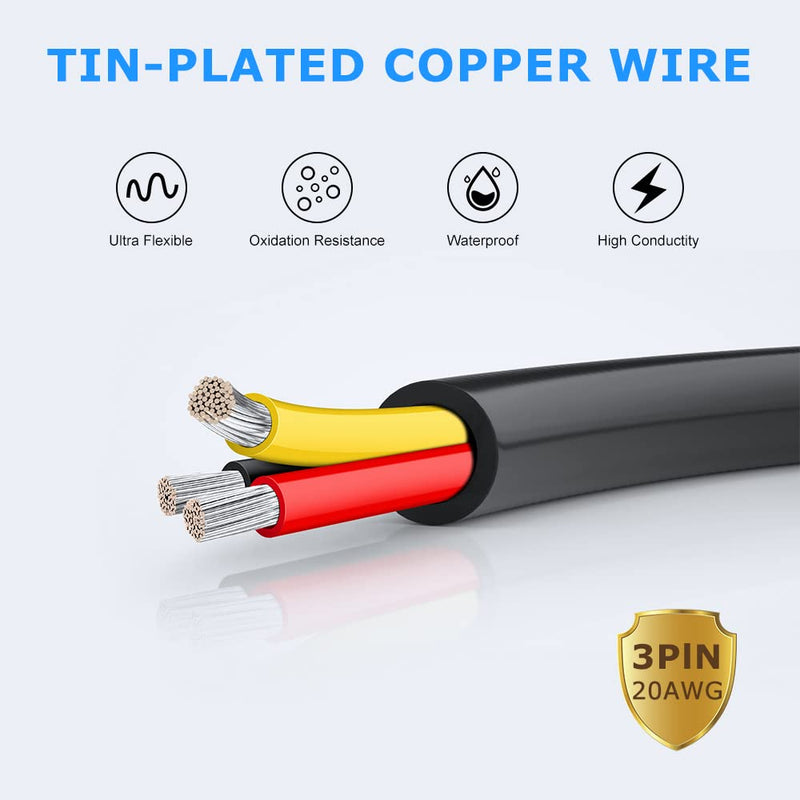 20 Gauge Electrical Wire 3 Conductor, 32.8ft Black PVC Case Stranded Low Voltage LED Cable, 20 AWG 3pin Tinned Copper Hookup Wire, Flexible Extension Power Cord for LED Lamp Lighting Strips Automotive 32.8FT/10M