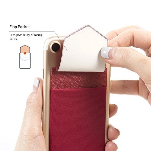 Sinjimoru Secure Card Holder for Back of Phone, Stretchy Fabric Cell Phone Wallet Stick On Credit Card Case for iPhone & Android. Sinji Pouch Flap Beige