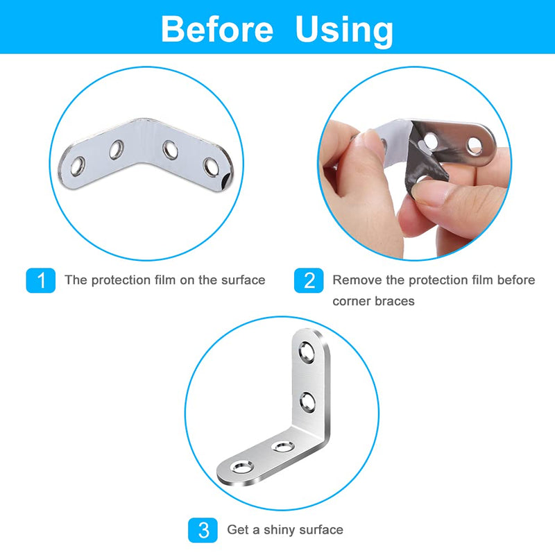 18PCS L Bracket Corner Brace, Stainless Steel Corner Bracket, 90 Degree Right Angle Bracket, Metal L Brackets for Wood Shelves Furniture Cabinet with 72PCS Screws (40mmx40mm) 40 mm Silver