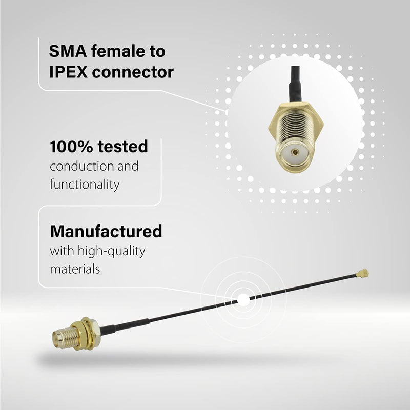 Shopcorp Pigtail Antenna Cable with SMA Female to 1.13 mm IPEX Connector – 10-cm Long Black Adapter for Mini PCI, WiFi and Other Devices (1 Unit) 1 Unit